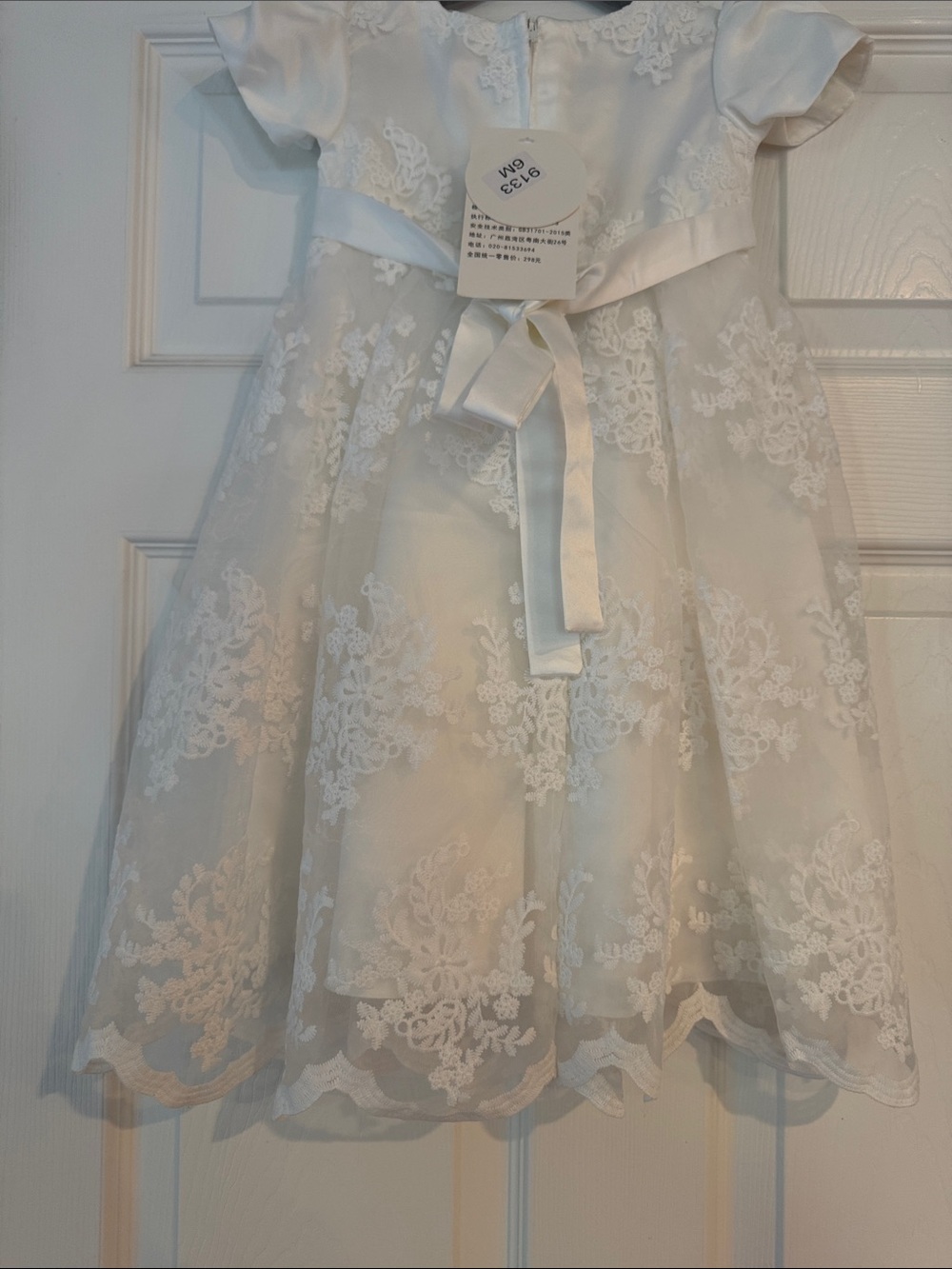 White Lace Flower Girl Dress with Bow for Baptism or Christening Size 6M - Picture 7 of 7